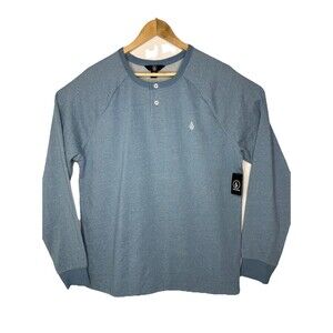 Volcom Love Sleeve Shirt Henley Flecked Blue Pullover Mens Size Large L - NWT